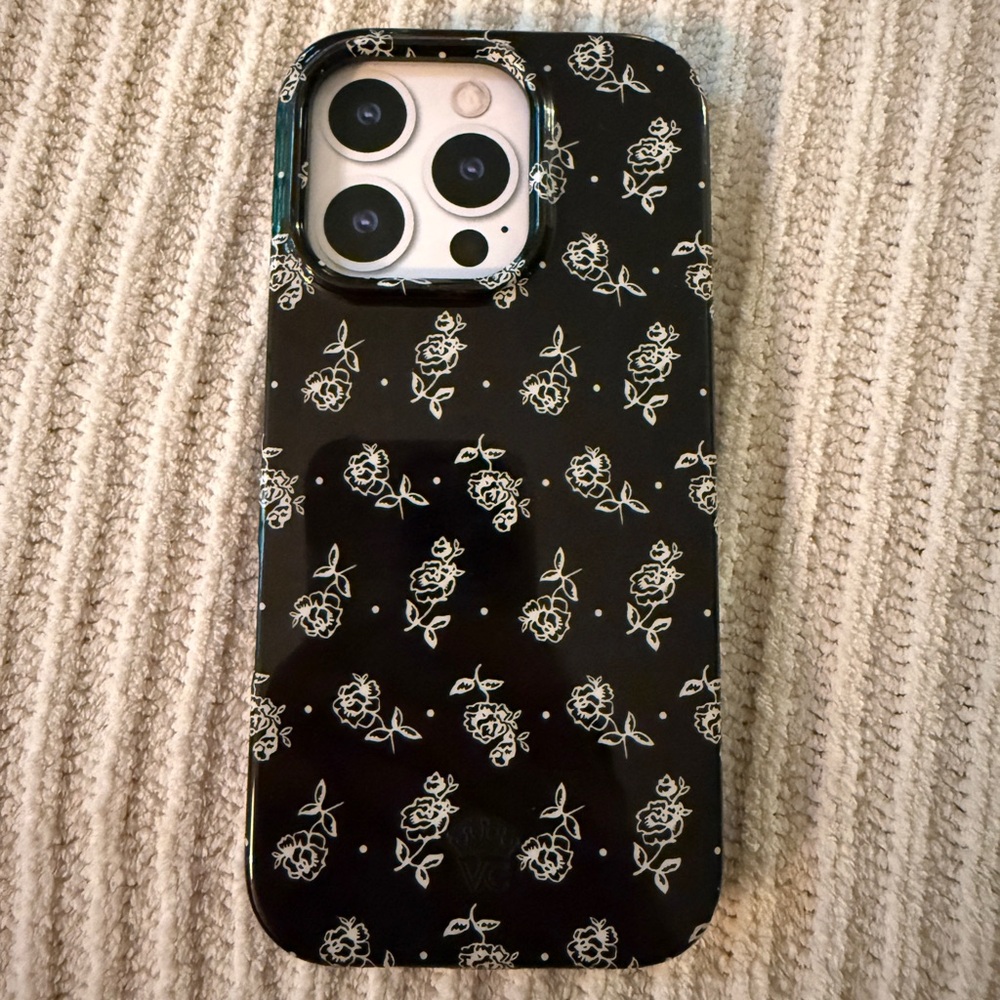 Velvet Caviar Black Floral iPhone 16 Pro Case White Rose Print